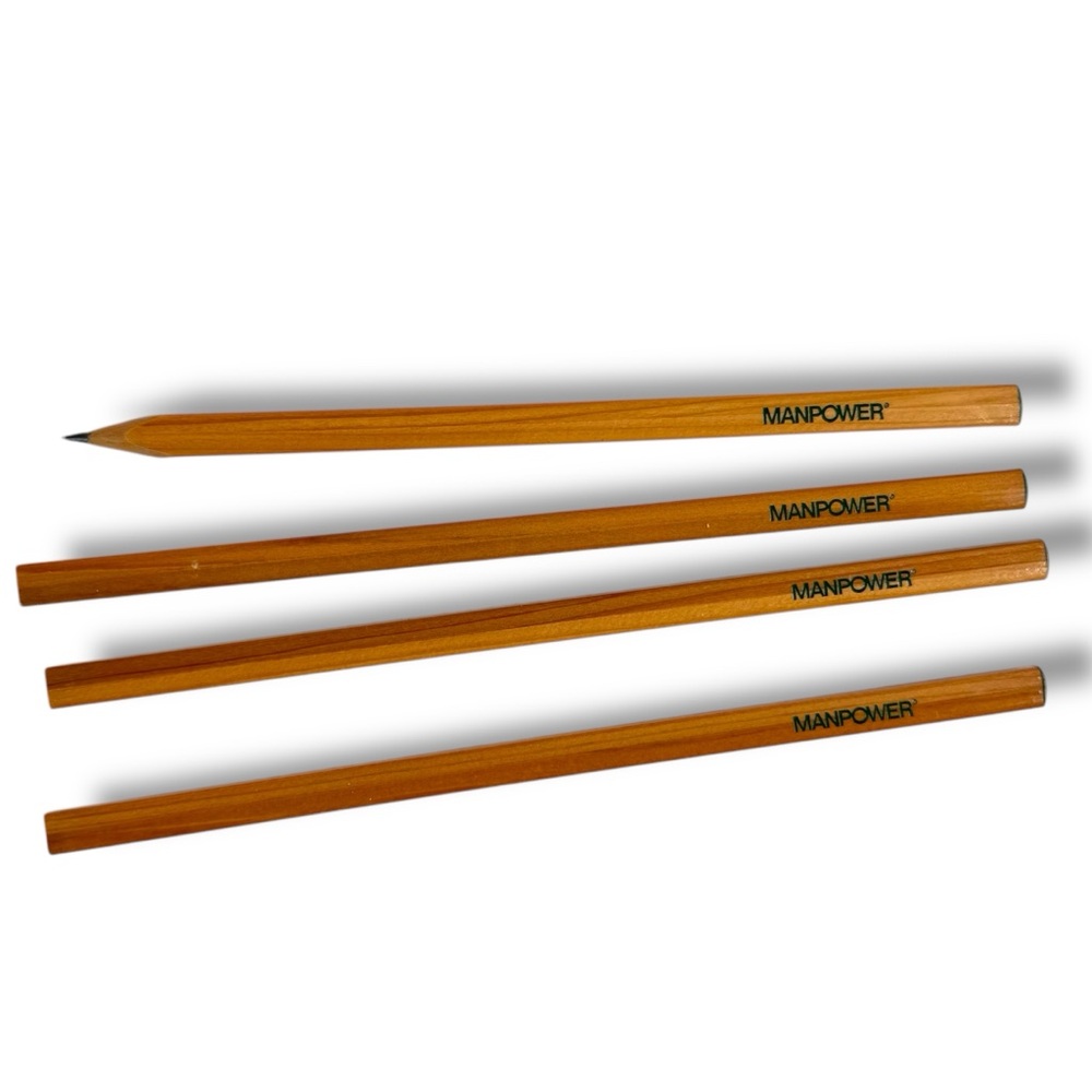 Vtg Manpower Wooden Pencils Set unsharpened brown wood green stationary pencil